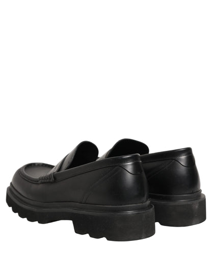Dolce & Gabbana Black Calfskin Leather Men Dress Loafers Shoes