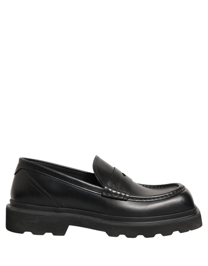 Dolce & Gabbana Black Calfskin Leather Men Dress Loafers Shoes