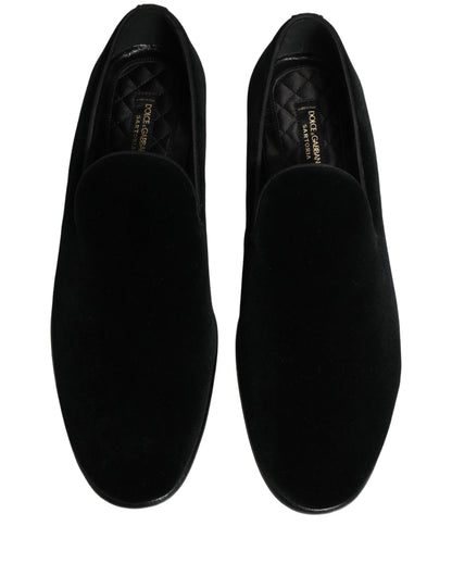 Dolce & Gabbana Black Velvet Loafers Formal Men Dress Shoes