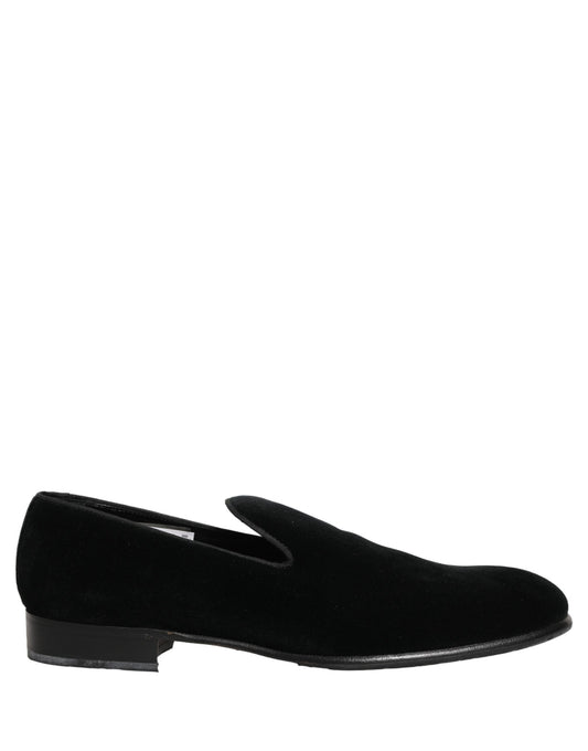 Dolce & Gabbana Black Velvet Loafers Formal Men Dress Shoes