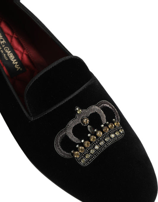 Dolce & Gabbana Black Crown Embellished Dress Loafers Shoes