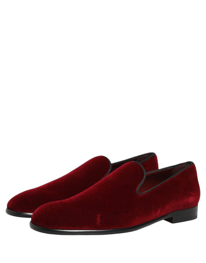 Dolce & Gabbana Maroon Velvet Slip On Dress Loafers Shoes