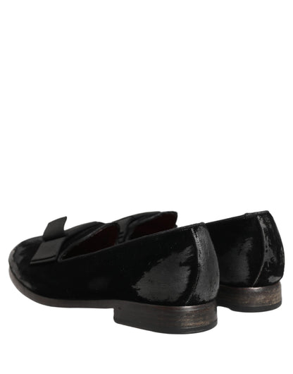 Dolce & Gabbana Black Velvet Loafers Formal Men Dress Shoes