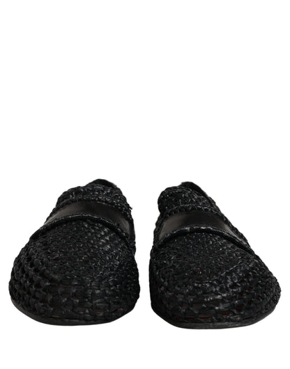 Dolce & Gabbana Black Woven Leather Slip On Loafers Men Shoes
