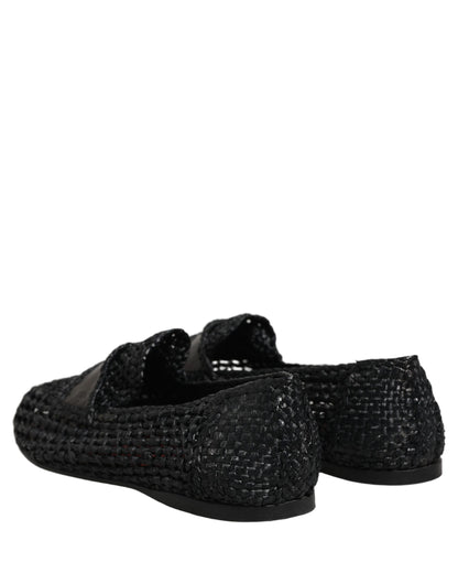 Dolce & Gabbana Black Woven Leather Slip On Loafers Men Shoes