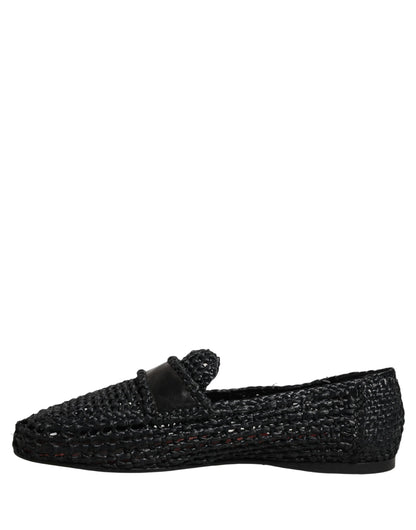 Dolce & Gabbana Black Woven Leather Slip On Loafers Men Shoes