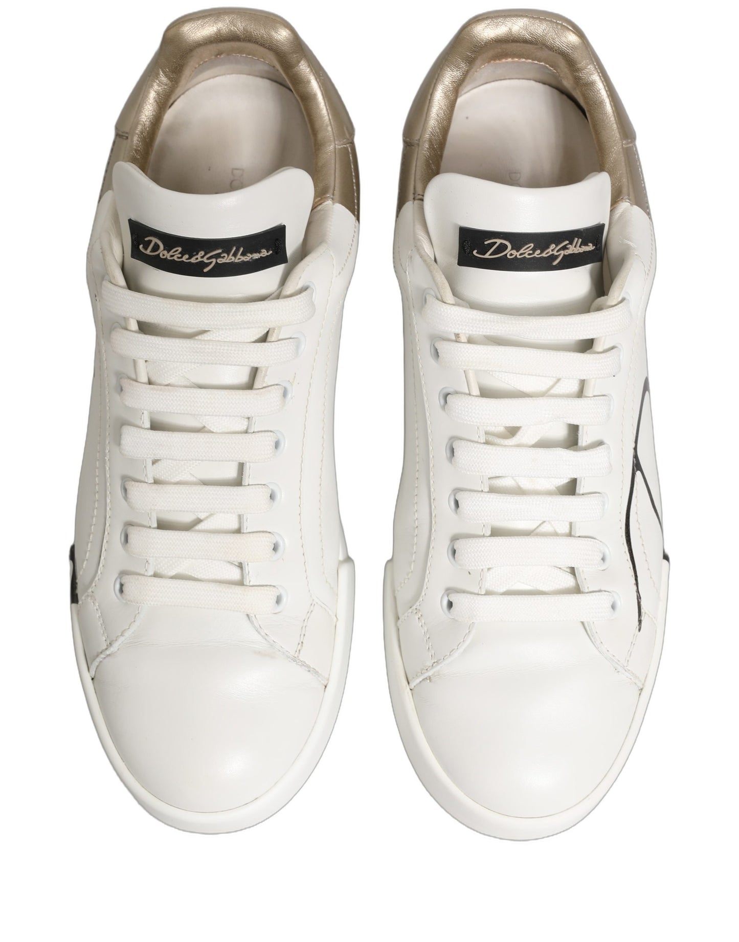Dolce & Gabbana White Gold Low Top Leather Sneakers Shoes
