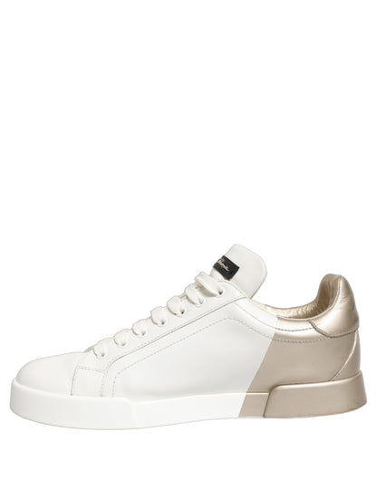 Dolce & Gabbana White Gold Low Top Leather Sneakers Shoes