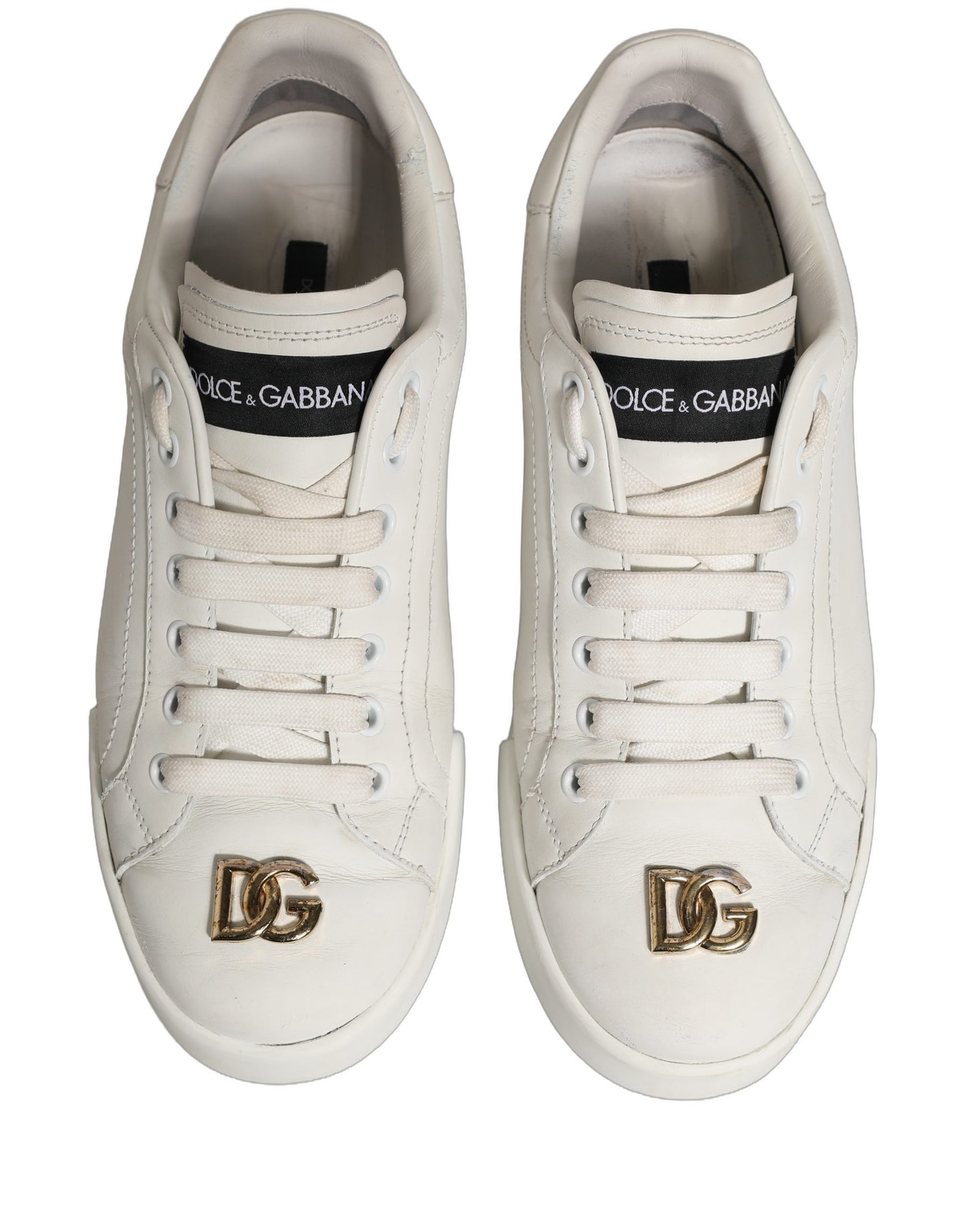 Dolce & Gabbana White Leather Logo Plaque Low Top Sneakers Shoes