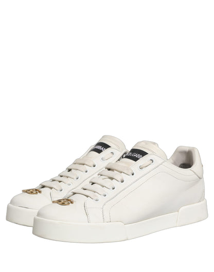 Dolce & Gabbana White Leather Logo Plaque Low Top Sneakers Shoes