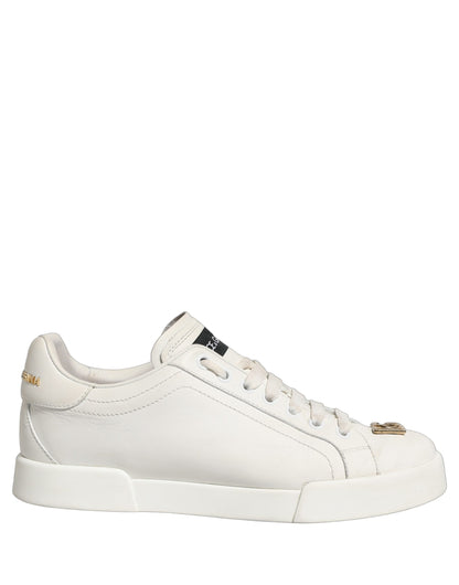 Dolce & Gabbana White Leather Logo Plaque Low Top Sneakers Shoes