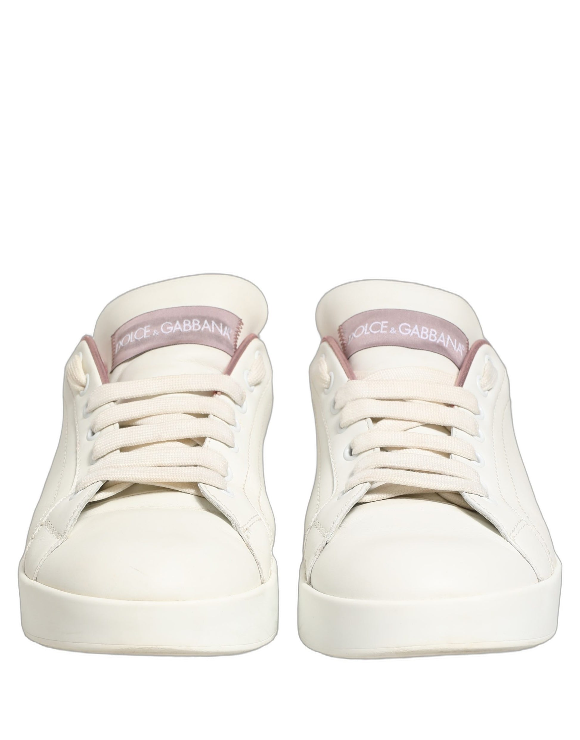 Dolce & Gabbana White Pink Leather Low Top Sneakers Shoes