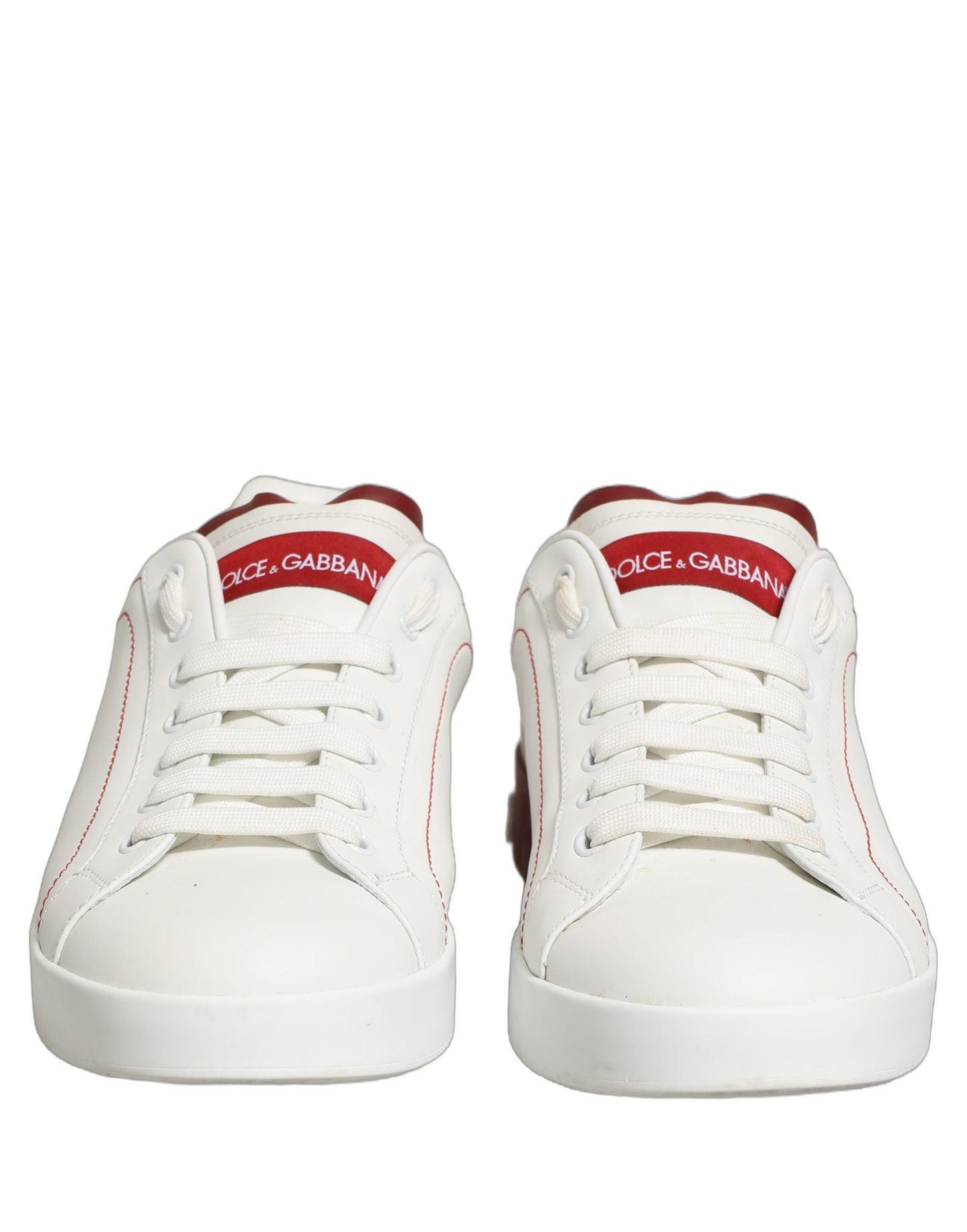 Dolce & Gabbana White Red Leather Lace Up Sneakers Shoes