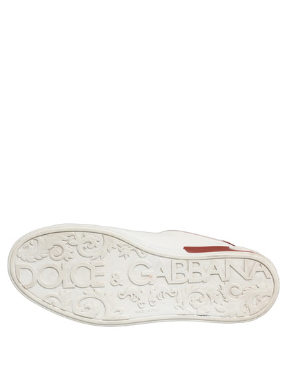 Dolce & Gabbana White Red Leather Lace Up Sneakers Shoes