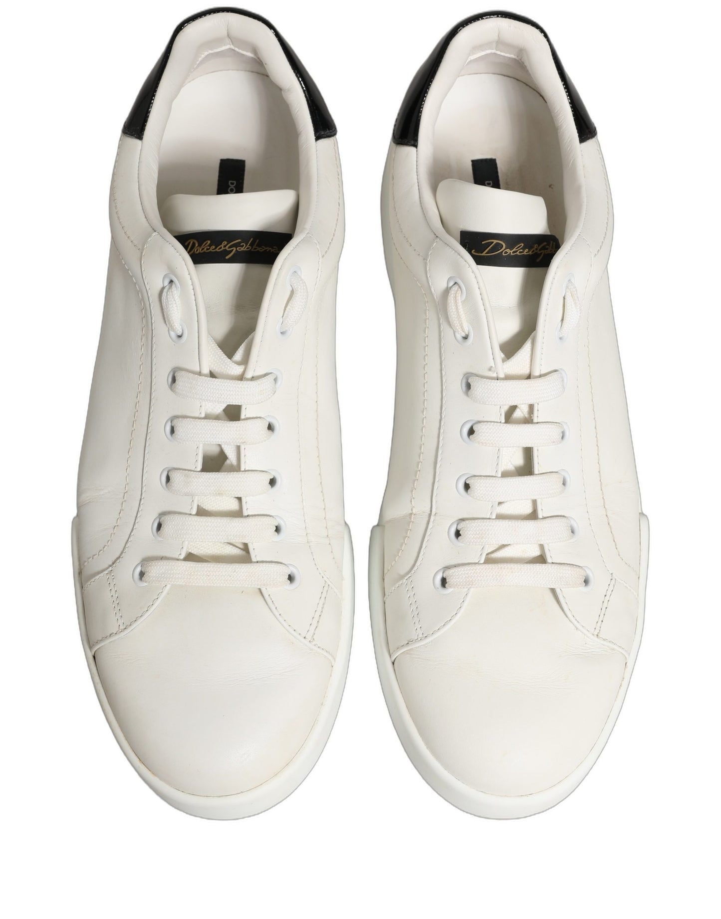 Dolce & Gabbana White Black Leather Lace Up Sneakers Shoes