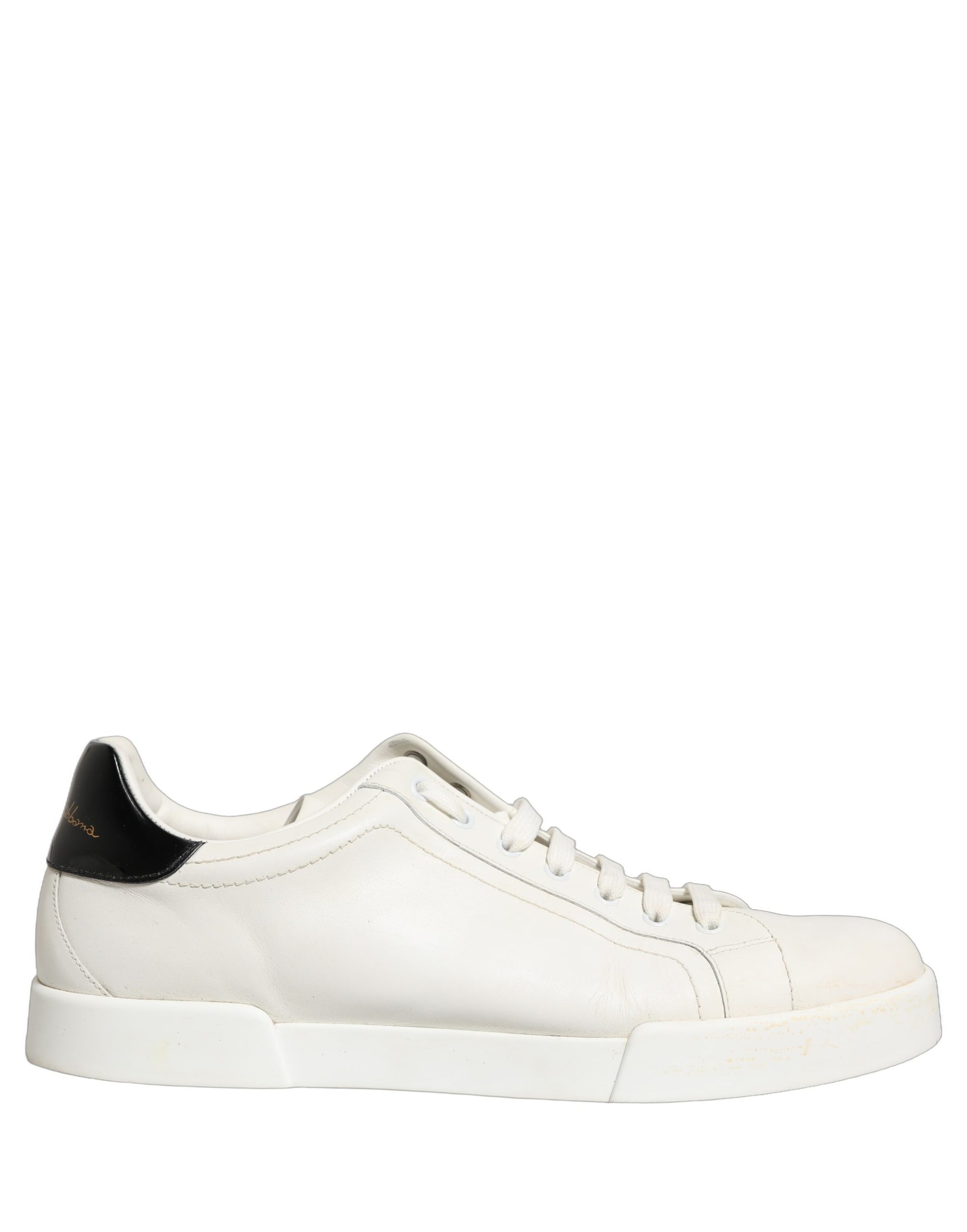Dolce & Gabbana White Black Leather Lace Up Sneakers Shoes