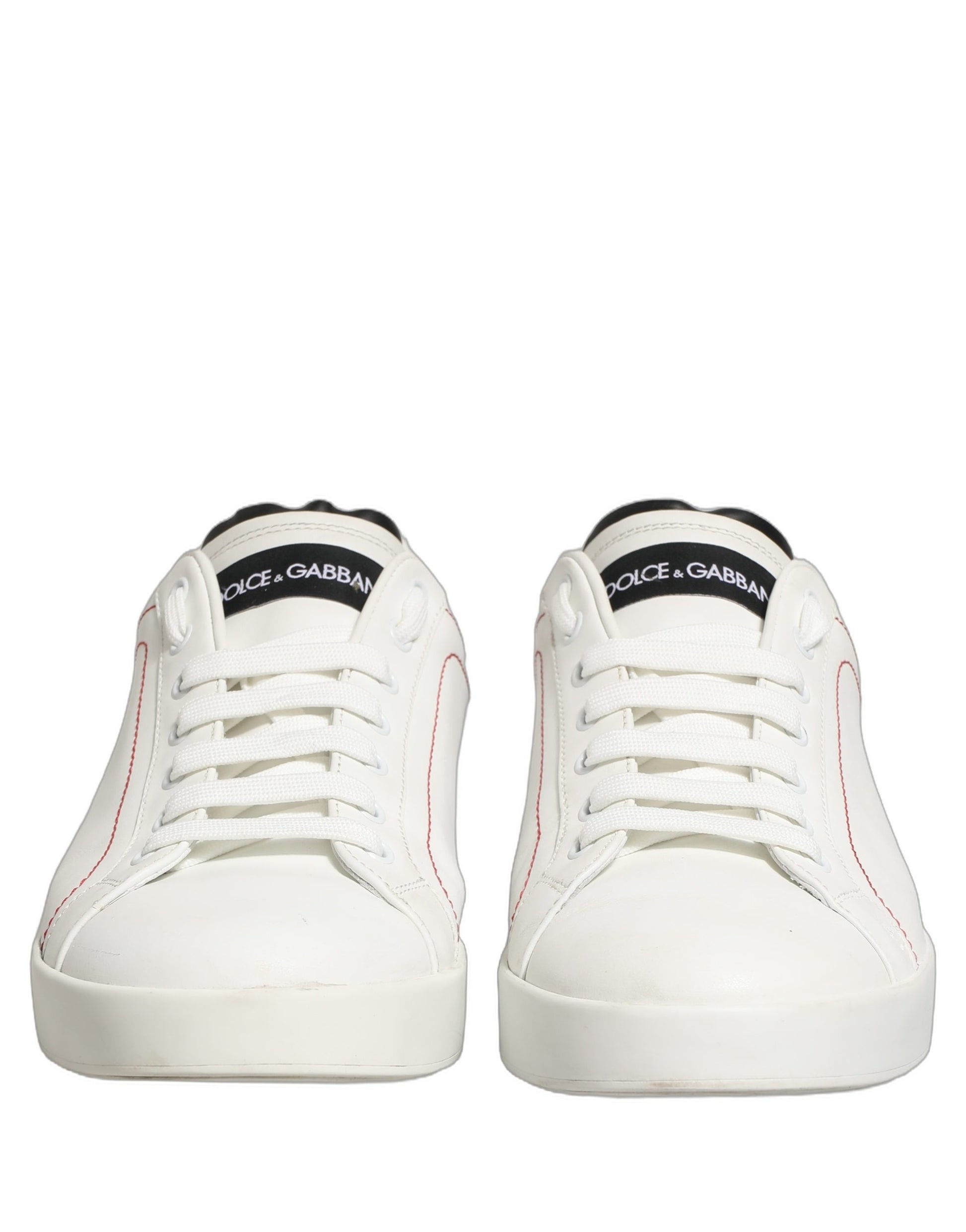 Dolce & Gabbana White Black Leather Lace Up Sneakers Shoes