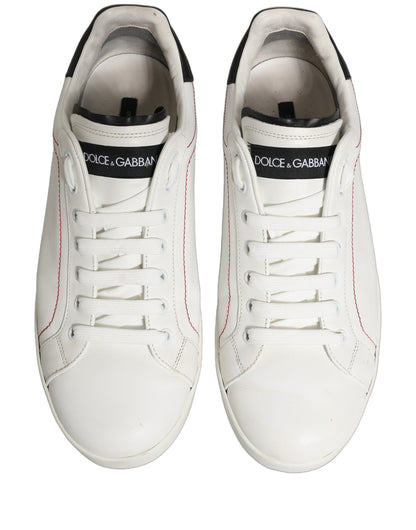 Dolce & Gabbana White Black Leather Lace Up Sneakers Shoes