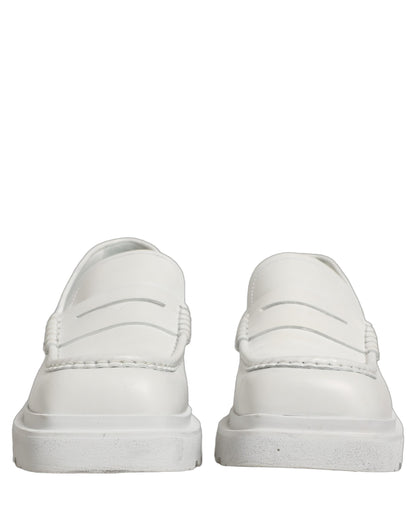 Dolce & Gabbana White Leather Chunky Sole Slip On Derby Shoes