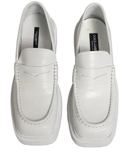 Dolce & Gabbana White Leather Chunky Sole Slip On Derby Shoes