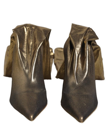 Dolce & Gabbana Gold Nylon Socks Knee High Boots Pumps Shoes