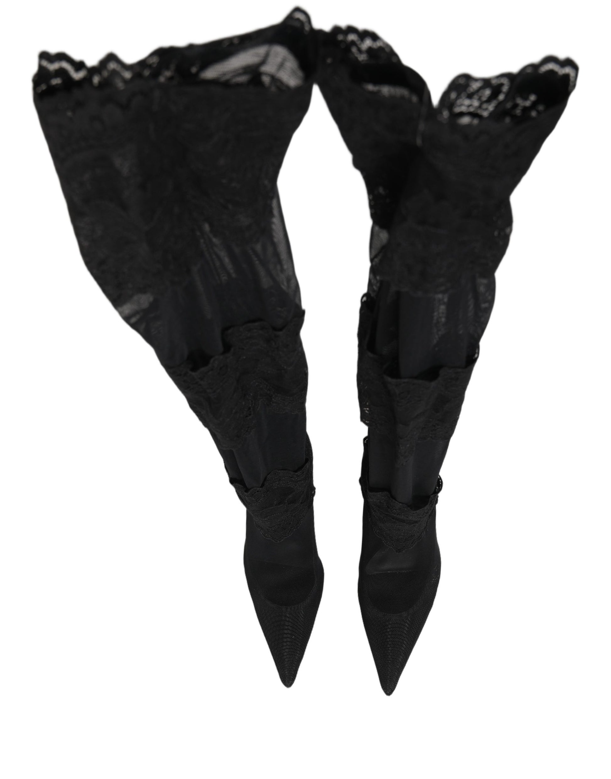 Dolce & Gabbana Black Over The Knee Sock Pumps Boots Shoes