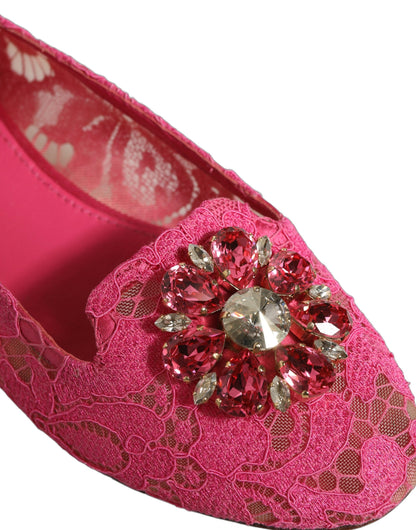 Dolce & Gabbana Pink Taormina Lace Crystals Flats Shoes