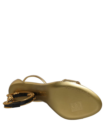 Dolce & Gabbana Gold Leather Ankle Strap Heels Sandals Shoes