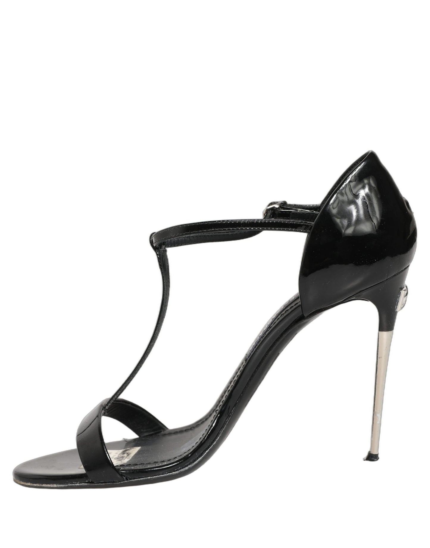 Dolce & Gabbana Black Leather T-strap Heels Sandals Shoes