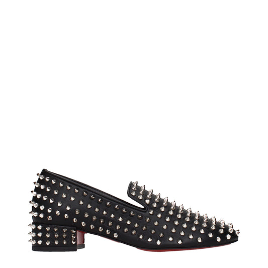 Christian Louboutin Black Leather Slip-On Loafers