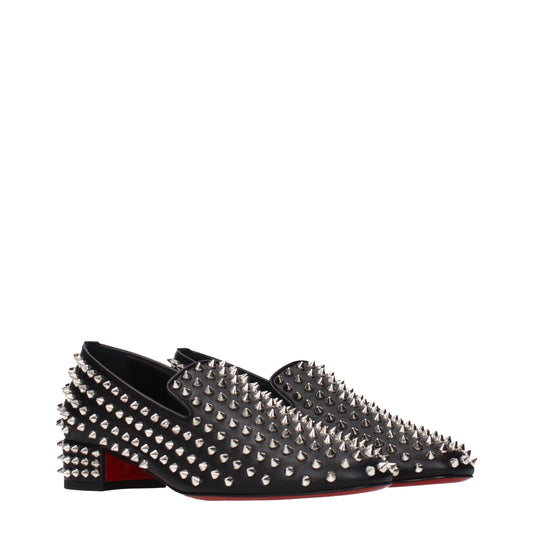 Christian Louboutin Black Leather Slip-On Loafers