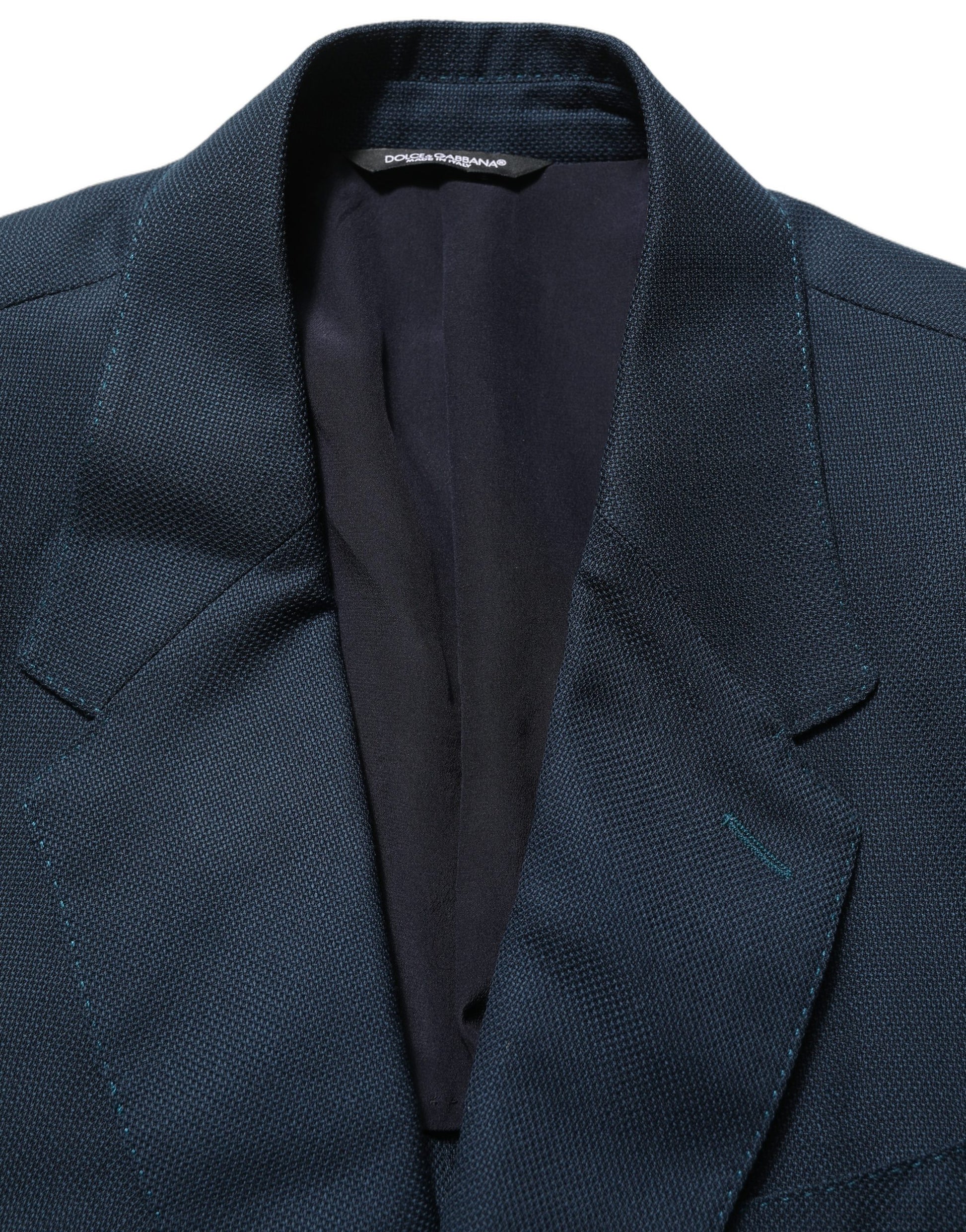 Dolce & Gabbana Blue Wool Logo Single Breasted Coat Blazer