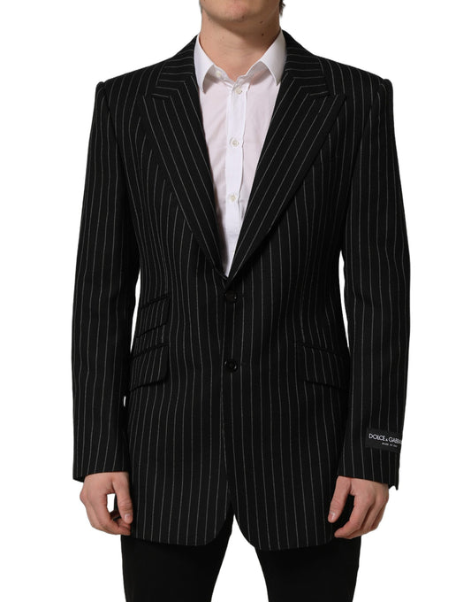 Dolce & Gabbana Black Stripes Wool Single Breasted Blazer