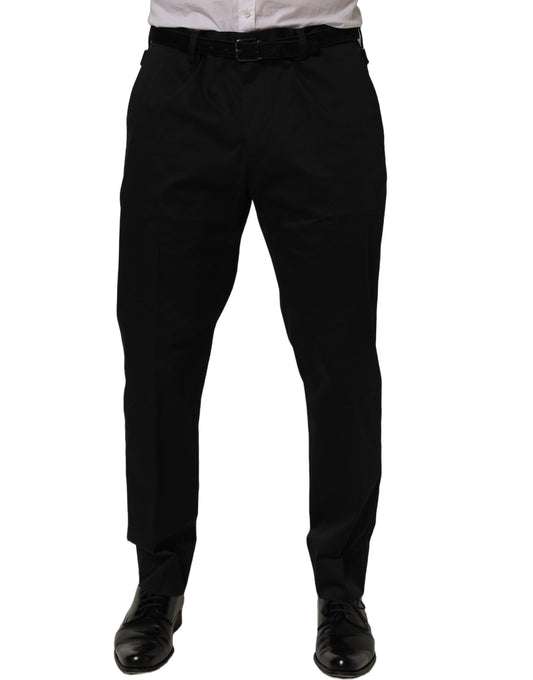 Dolce & Gabbana Black Cotton Tapered Leg Dress Trouser Pants