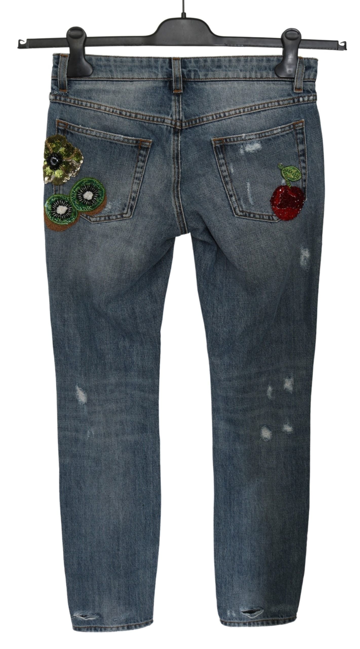 Dolce & Gabbana Chic Blue Ripped Embellished Skinny Jeans