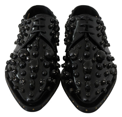 Dolce & Gabbana Black Leather Crystals Dress Broque Shoes