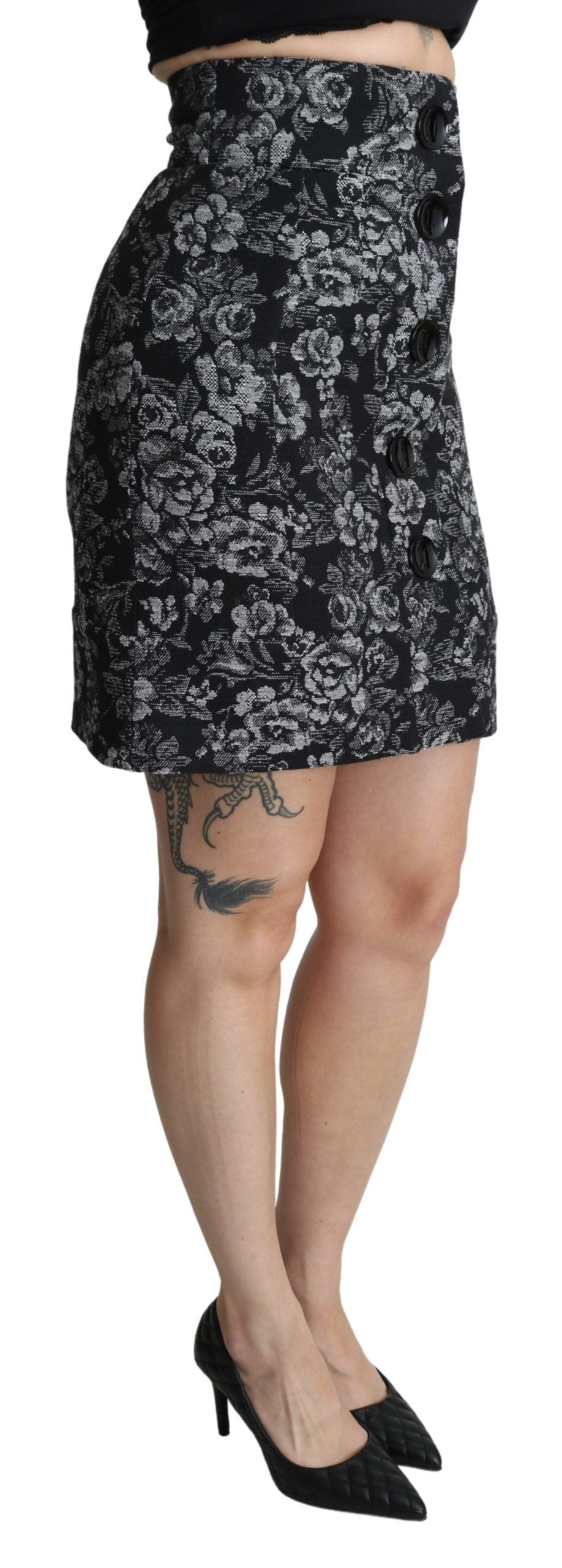 Dolce & Gabbana Elegant A-line High Waist Black Brocade Skirt