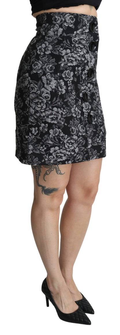 Dolce & Gabbana Elegant A-line High Waist Black Brocade Skirt