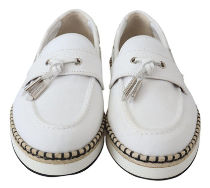 Dolce & Gabbana Elegant White Canvas Leather Loafers