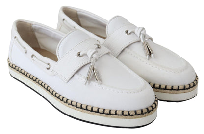 Dolce & Gabbana Elegant White Canvas Leather Loafers