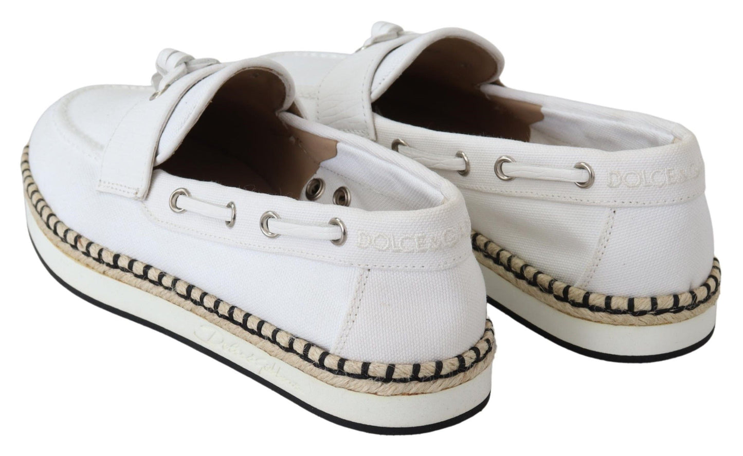 Dolce & Gabbana Elegant White Canvas Leather Loafers