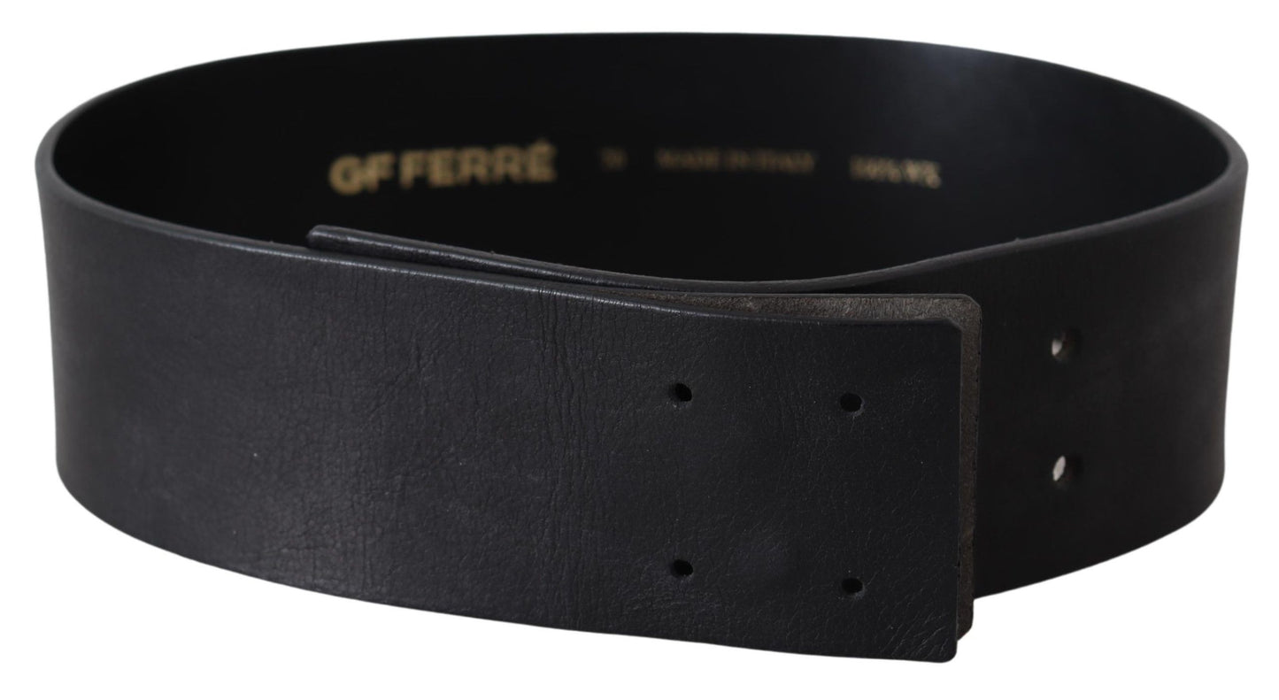 GF Ferre Elegant Solid Black Leather Belt