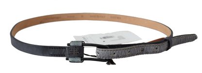 Ermanno Scervino Chic Gray Fur-Trimmed Leather Belt