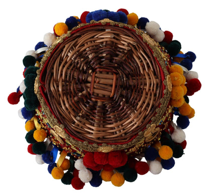 Dolce & Gabbana Multicolor Cotton Embellished Agnese Basket Tote Bag