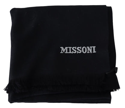 Missoni Elegant Black Wool Scarf with Logo Embroidery