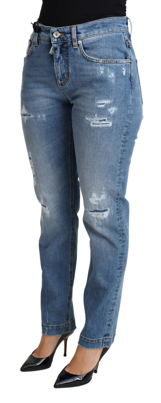 Dolce & Gabbana Blue Tattered Skinny Denim Cotton Blend Jeans