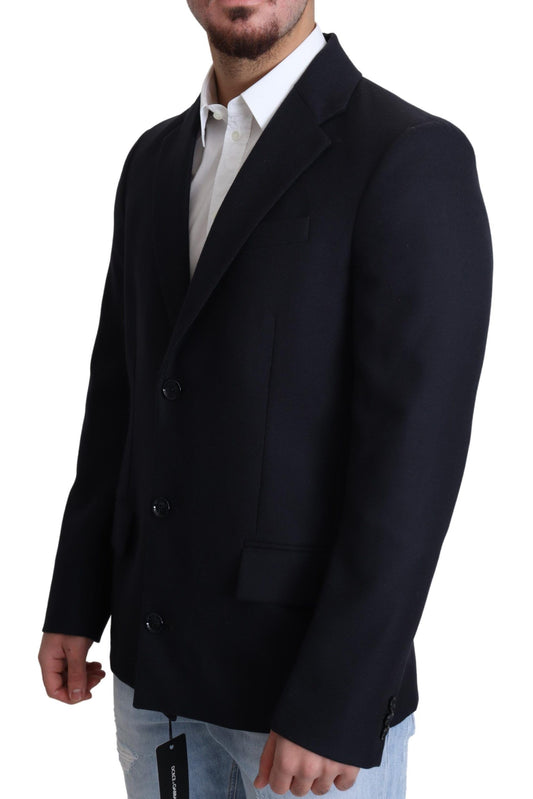 Dolce & Gabbana Dark Blue Wool Single Breasted Coat Jacket