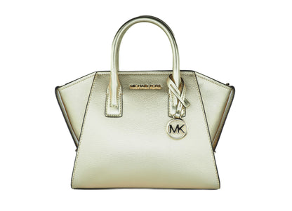 Michael Kors Avril Small Pebble Leather Top Zip Satchel Crossbody Handbag (Pale Gold)