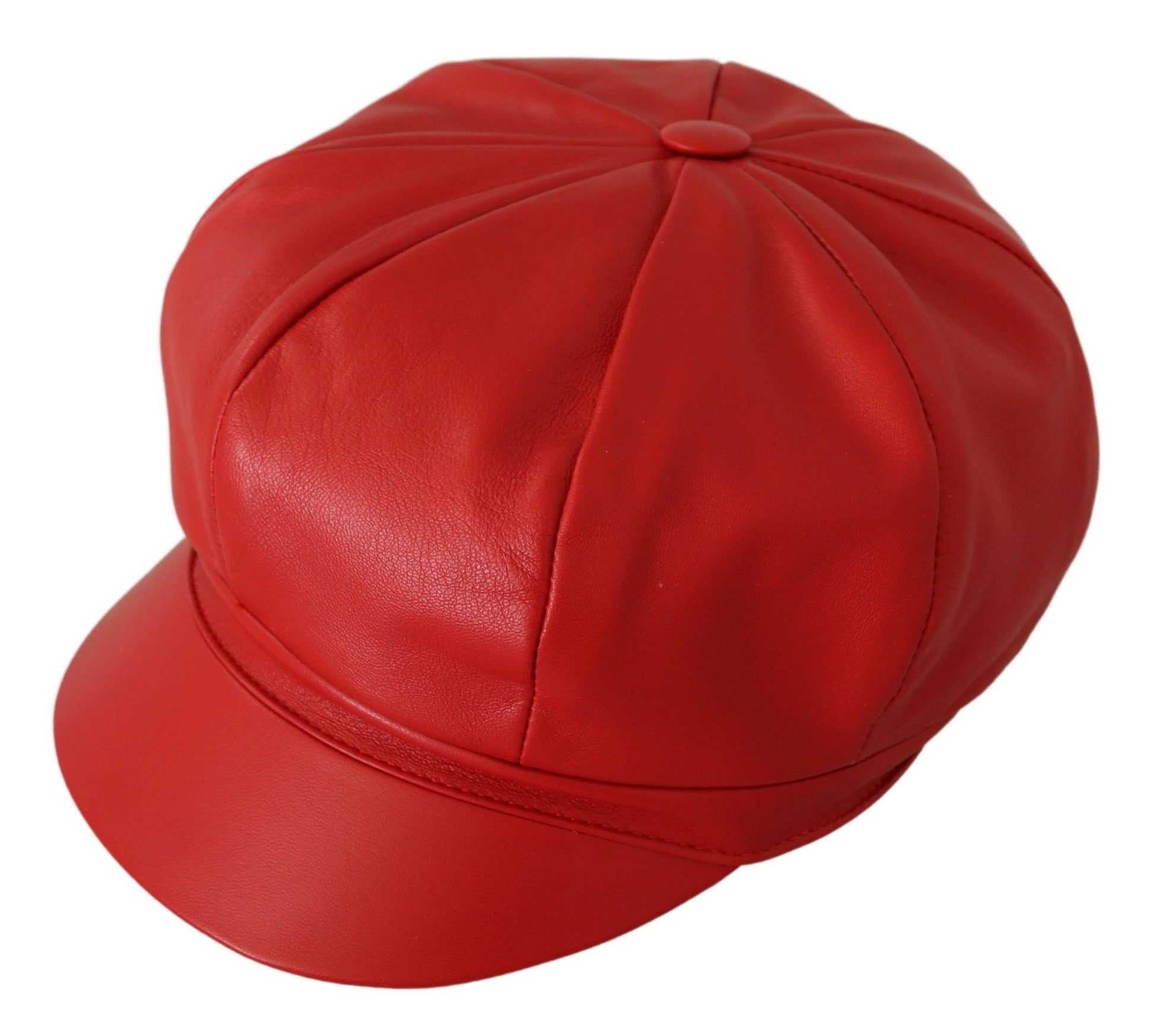Dolce & Gabbana Red Leather DG Amore Cabbie Newsboy Hat