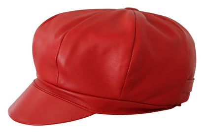Dolce & Gabbana Red Leather DG Amore Cabbie Newsboy Hat